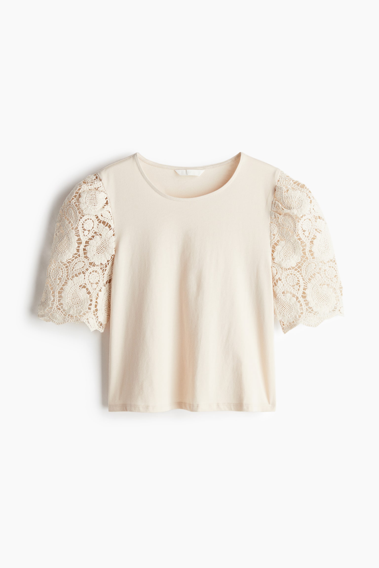 Top avec manches en dentelle - Beige clair - 1