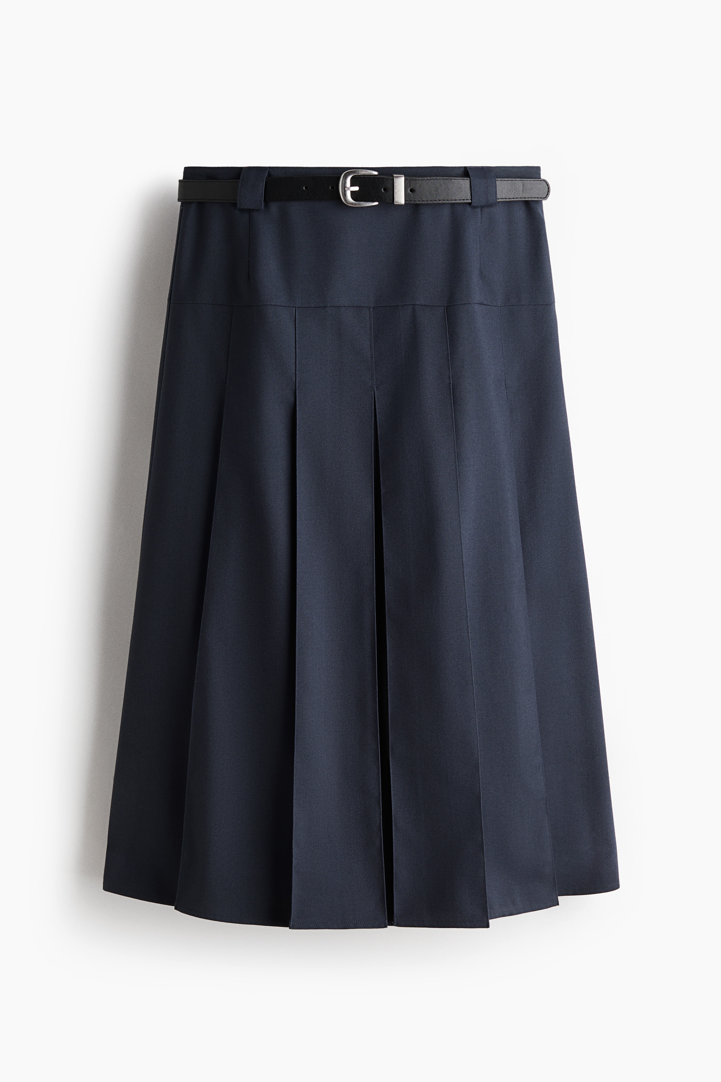 ベルテッドプリーツスカート - ダークブルー/ベージュ/ダークグレーメランジ