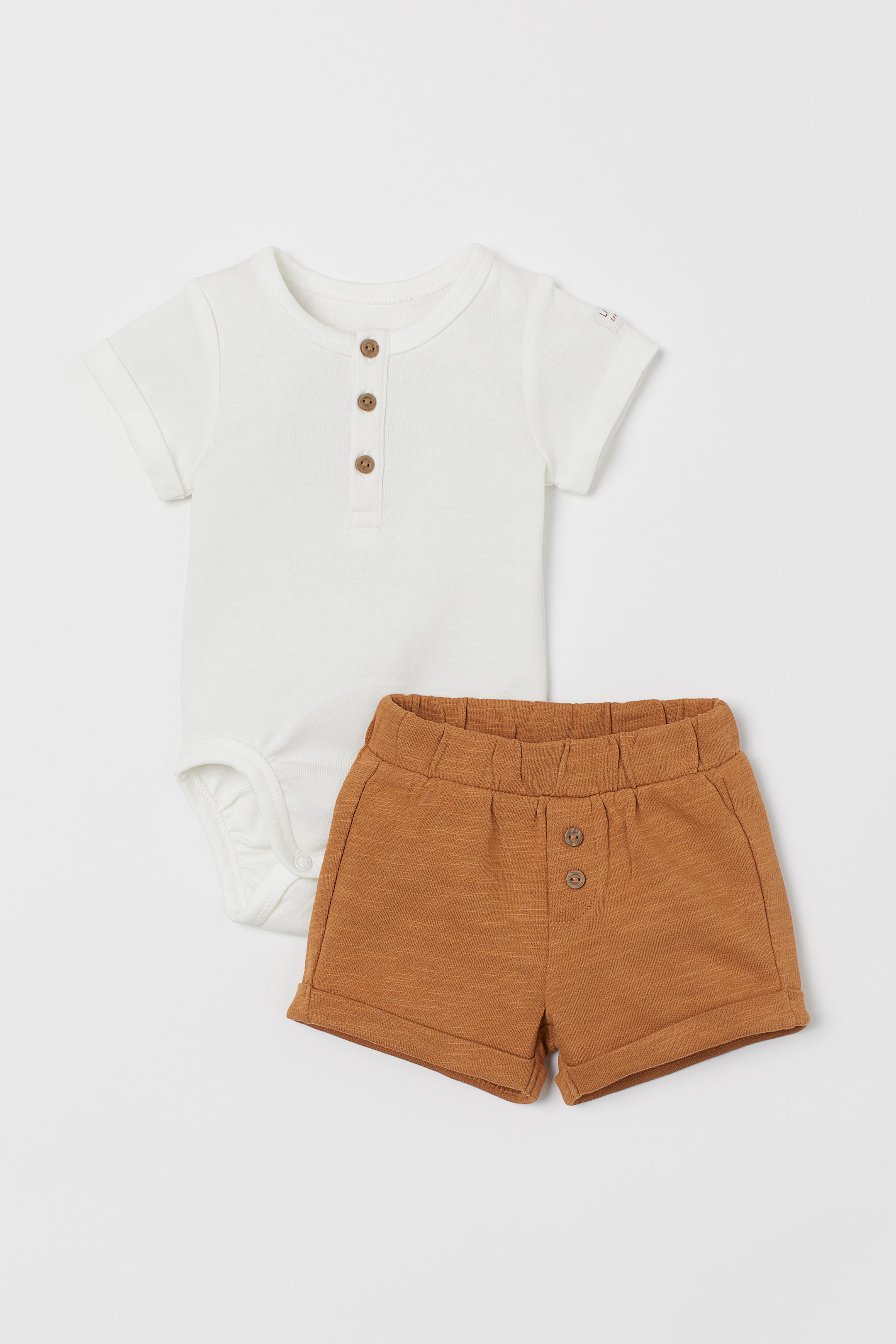 View larger image: 2-piece cotton set - Natural white/Dark beige - Kids | H&M HK 1
