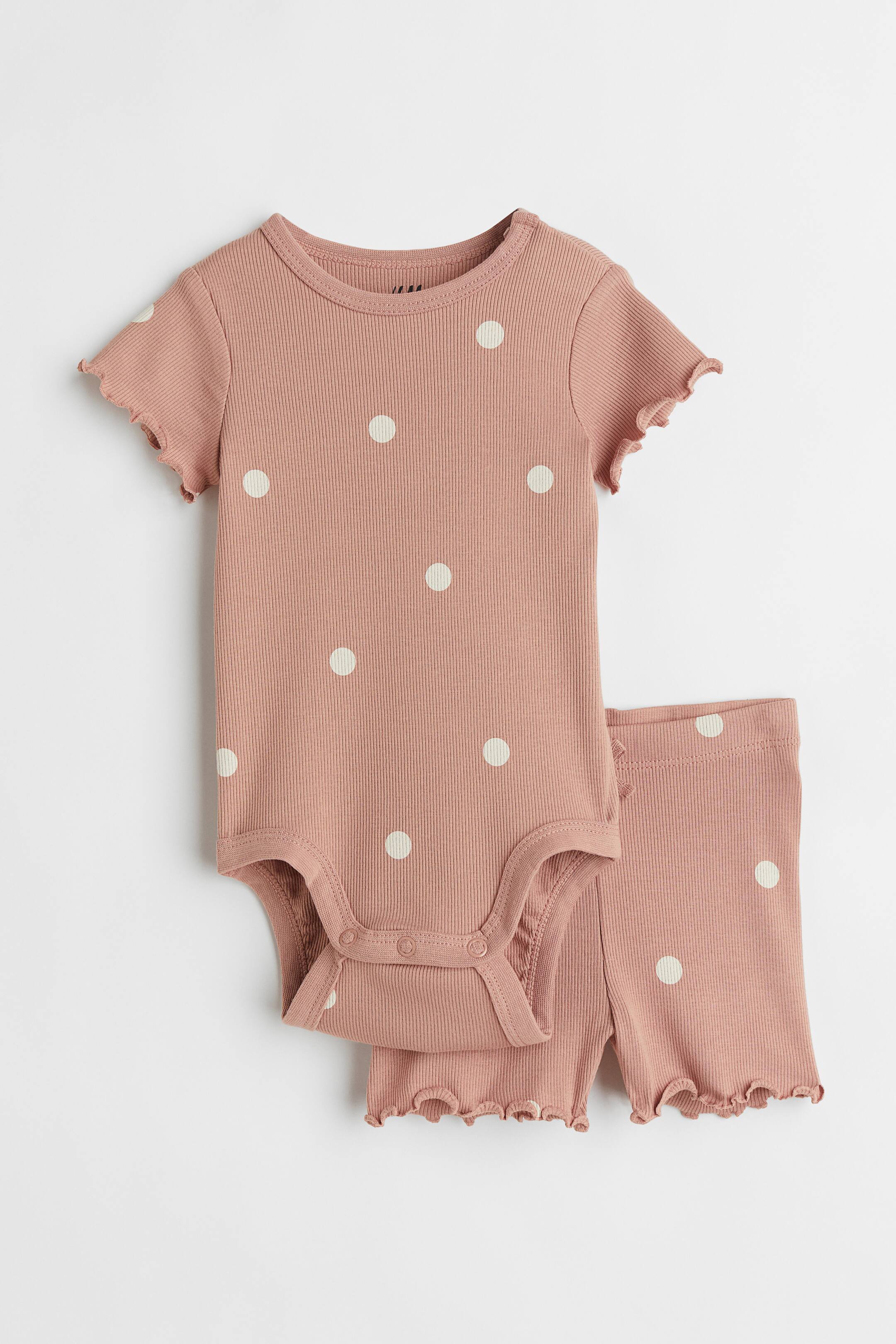 Agrandir l'image: Ensemble 2 pièces avec body et short - Rose poudré foncé/pois - ENFANT | H&M FR 1