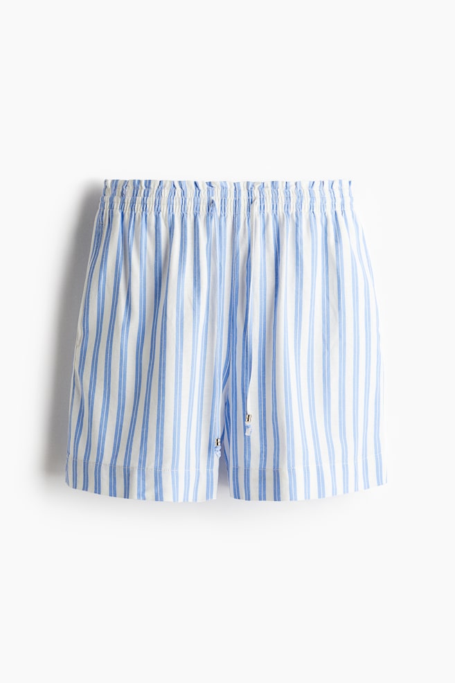 Pantalón corto en mezcla de lino - Blanco/Rayas azules - 1