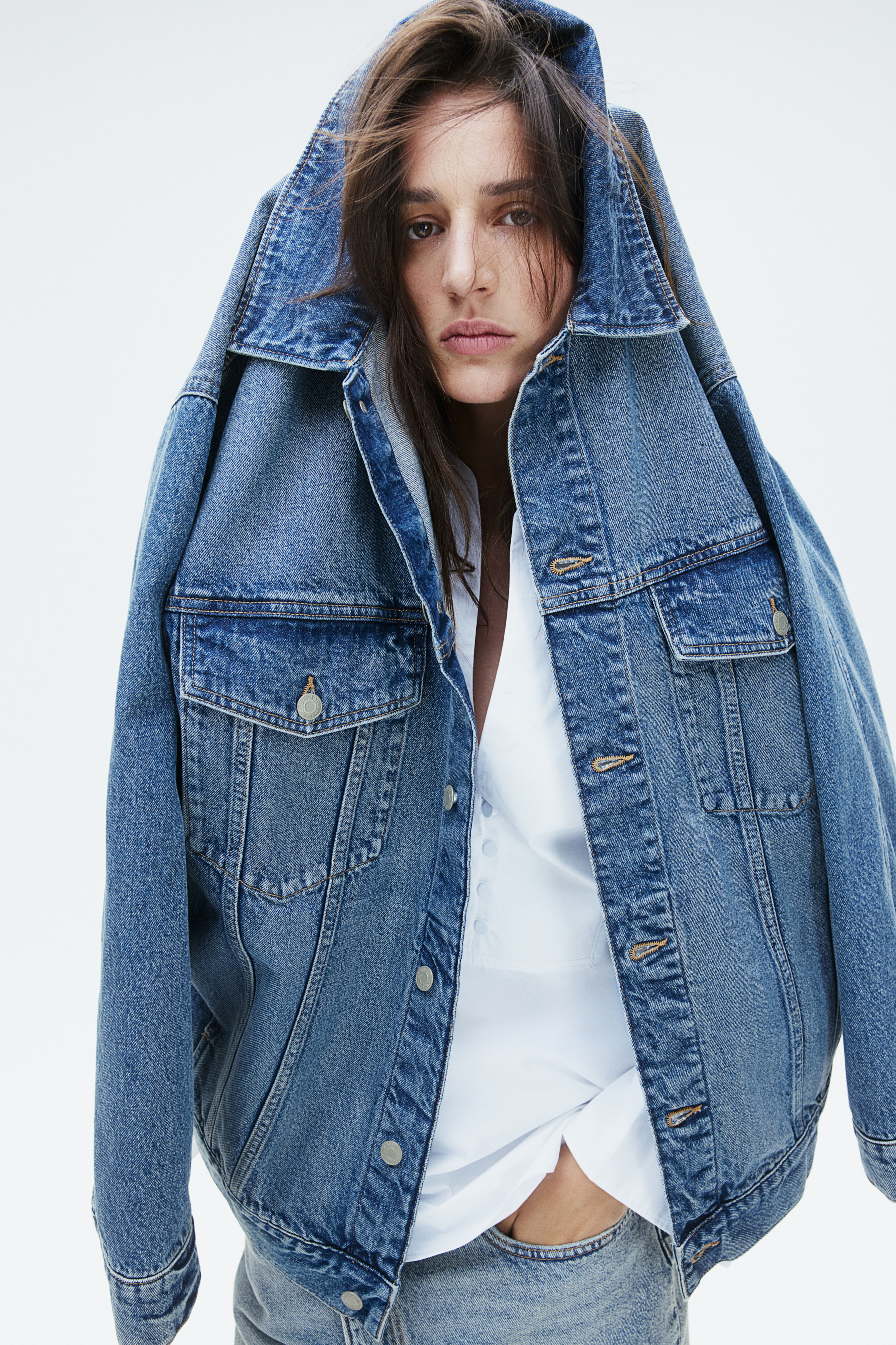 Oversized jean jacket with hood online