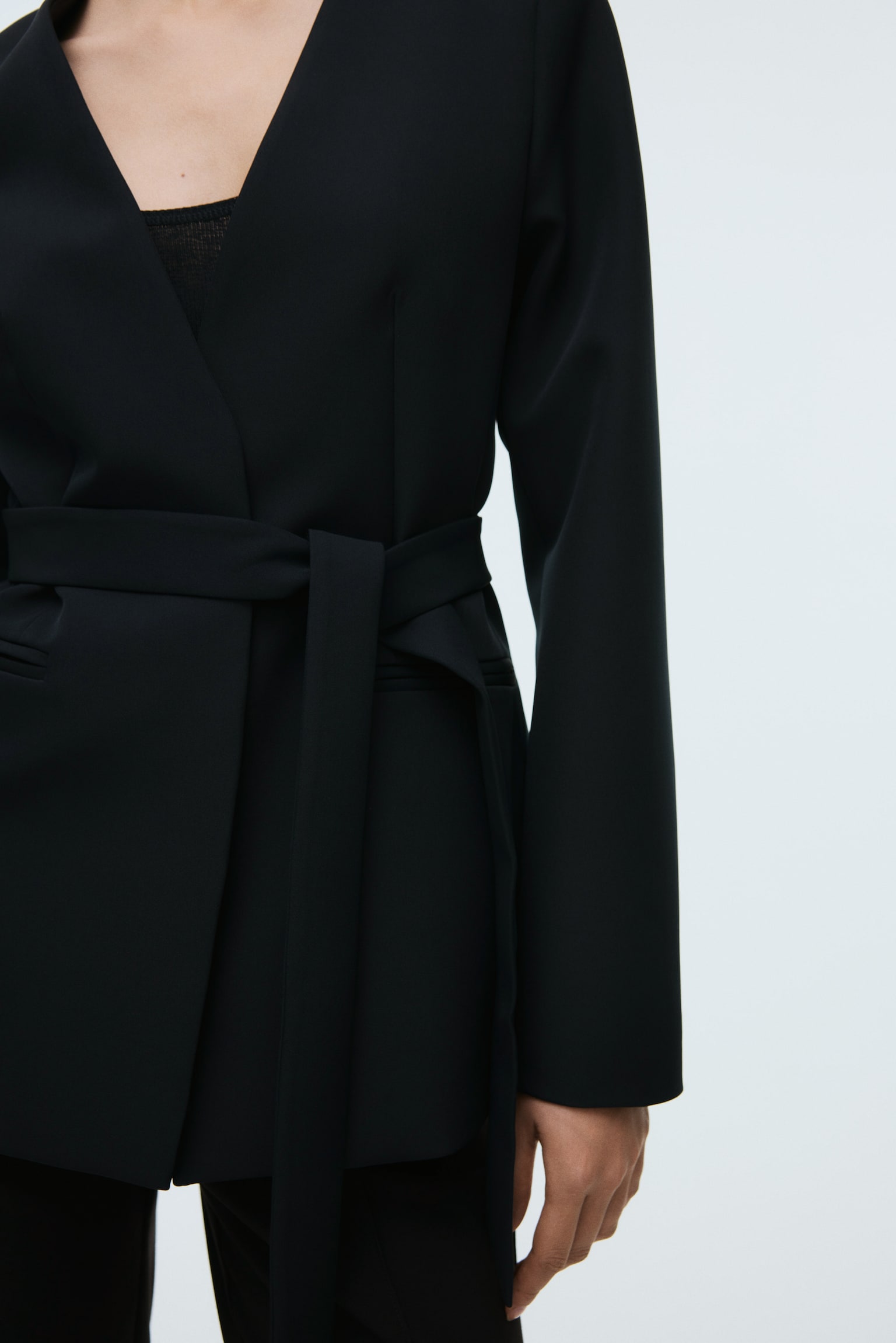 Scarf-detail collarless blazer - Black - 3