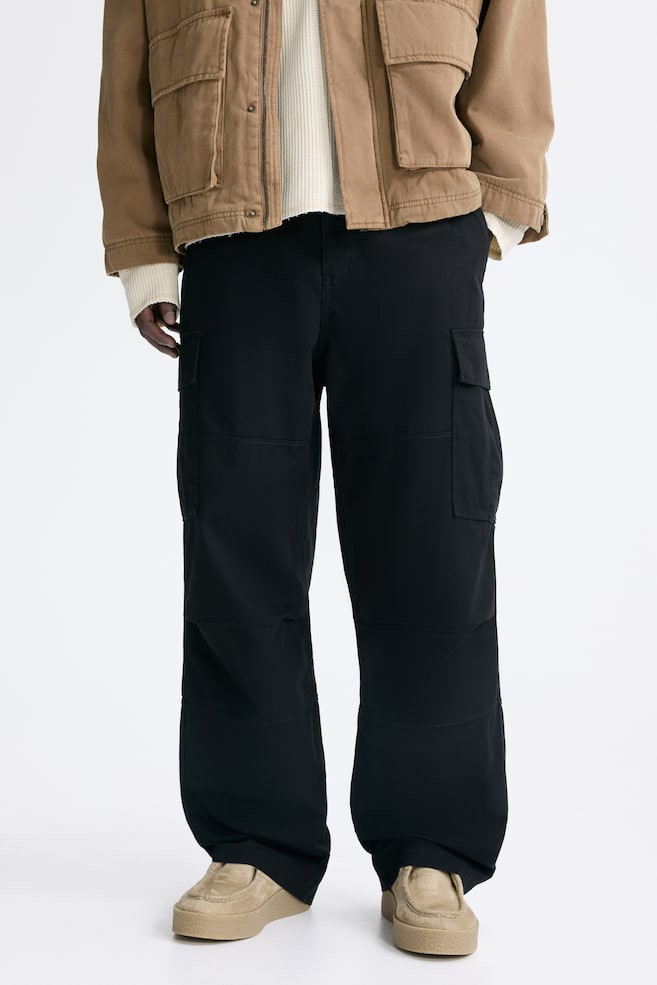 Relaxed-Fit Cotton Cargo Pants-Black - 4