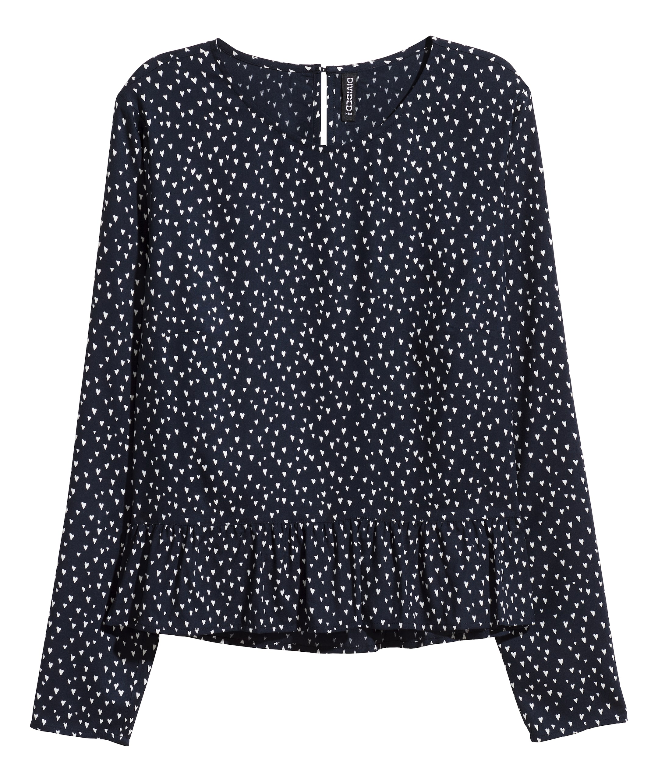 Blouse with a flounced hem - Long sleeve - Dark blue/Hearts - Ladies ...