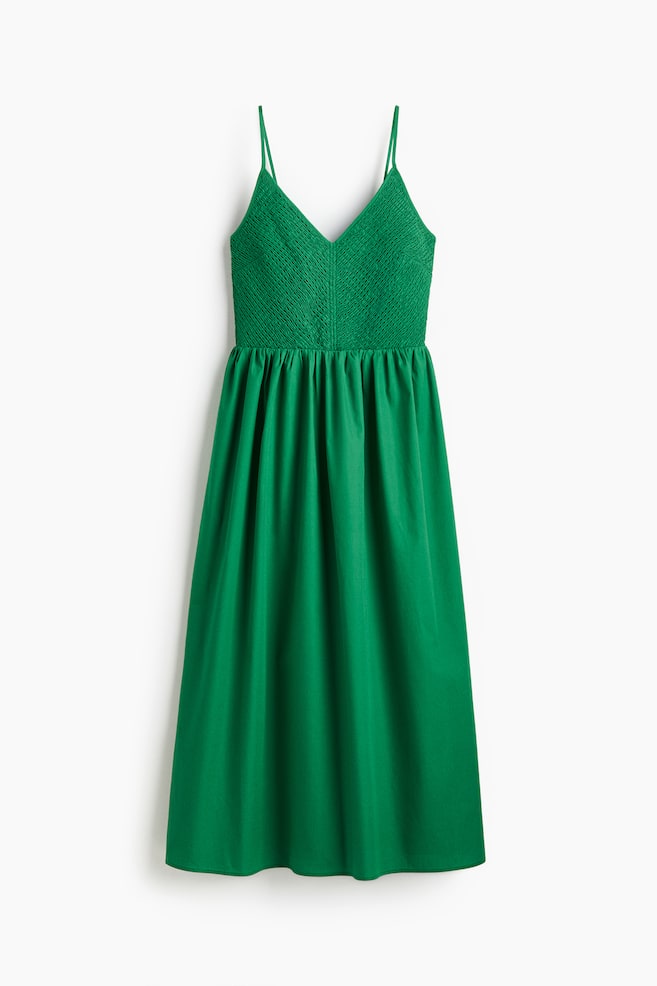 Smocked-bodice cotton dress - Green/Light blue/Striped - 1