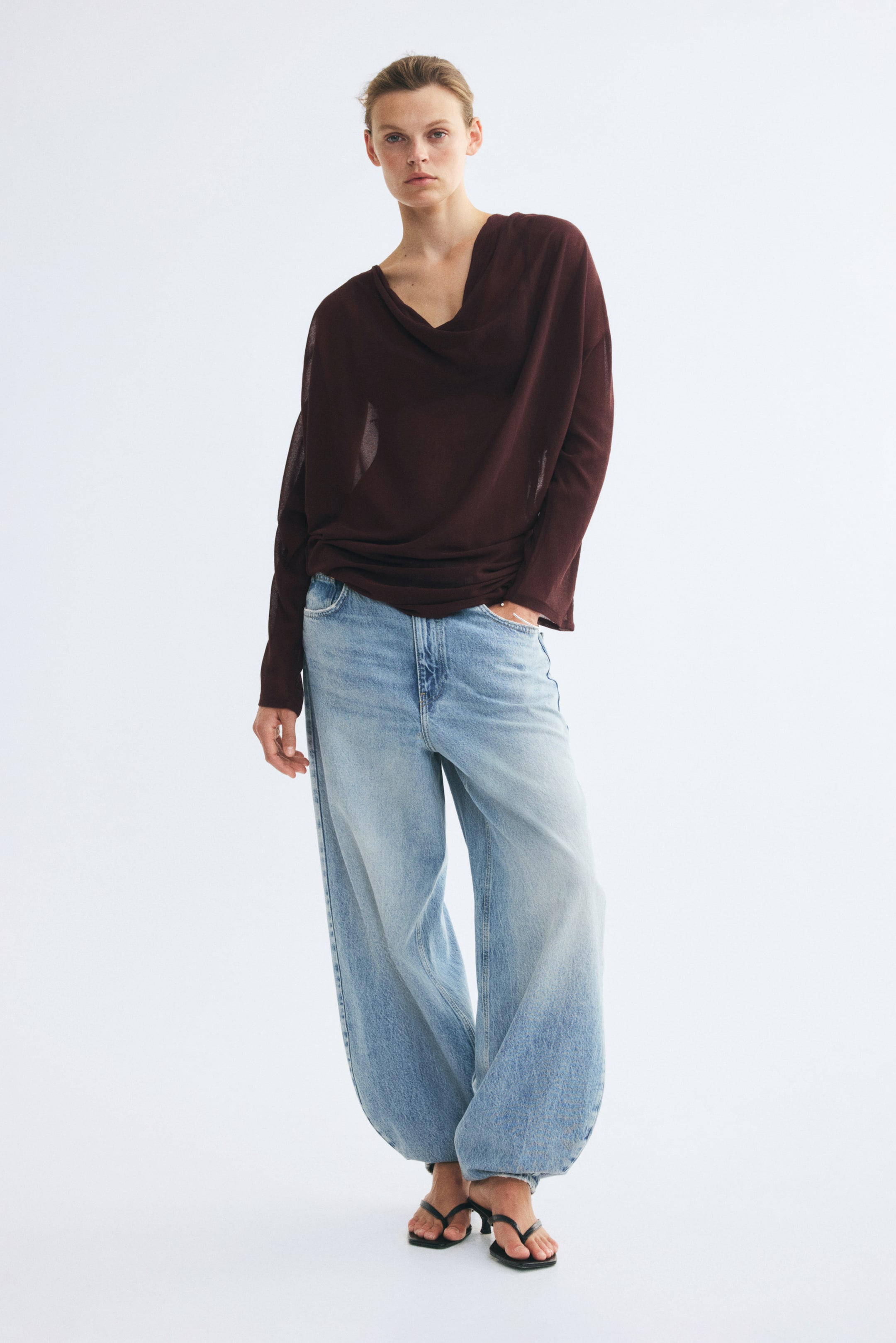 Fine-Knit Cowl-Neck Blouse