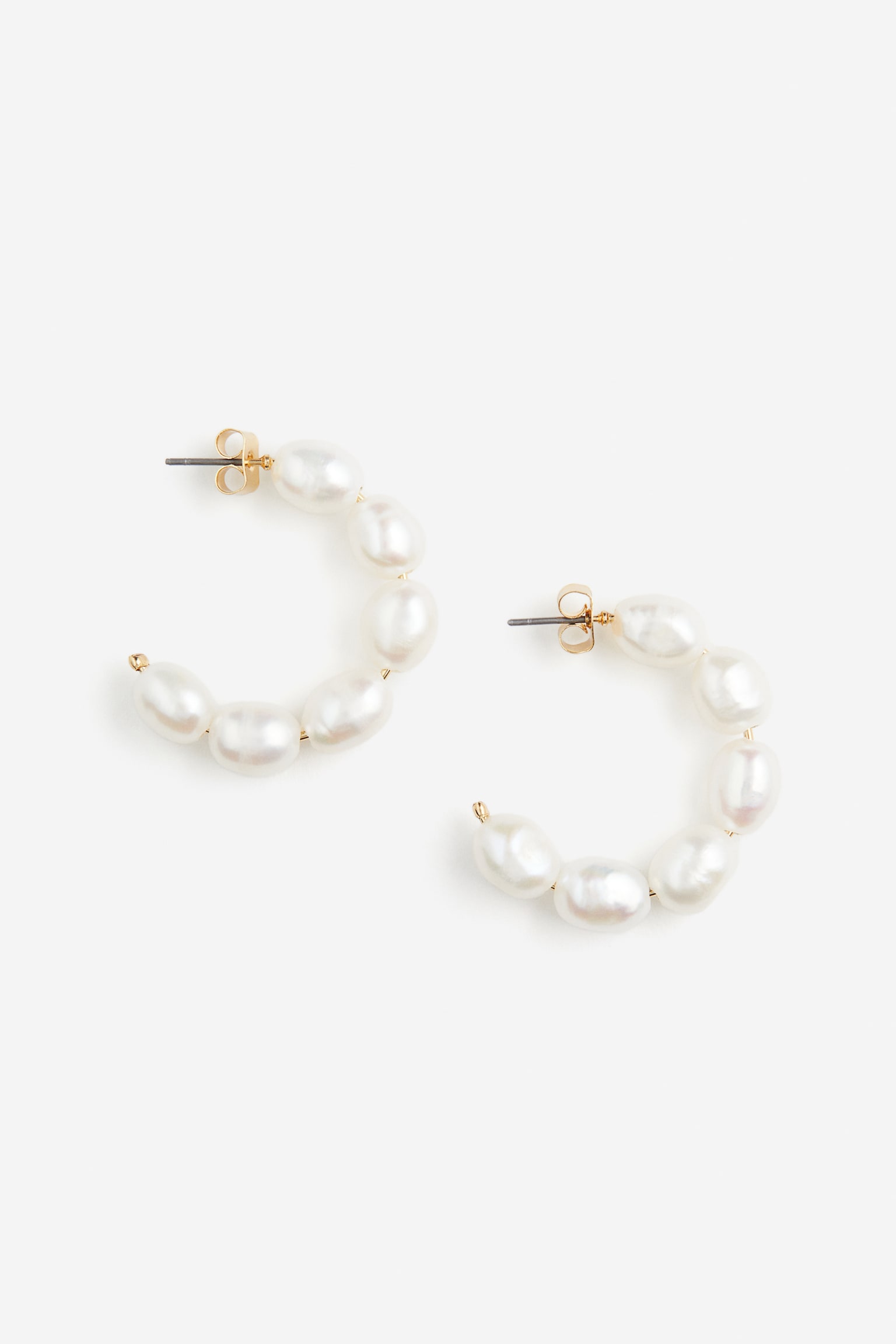 Gold-plated pearl hoops - White - 3