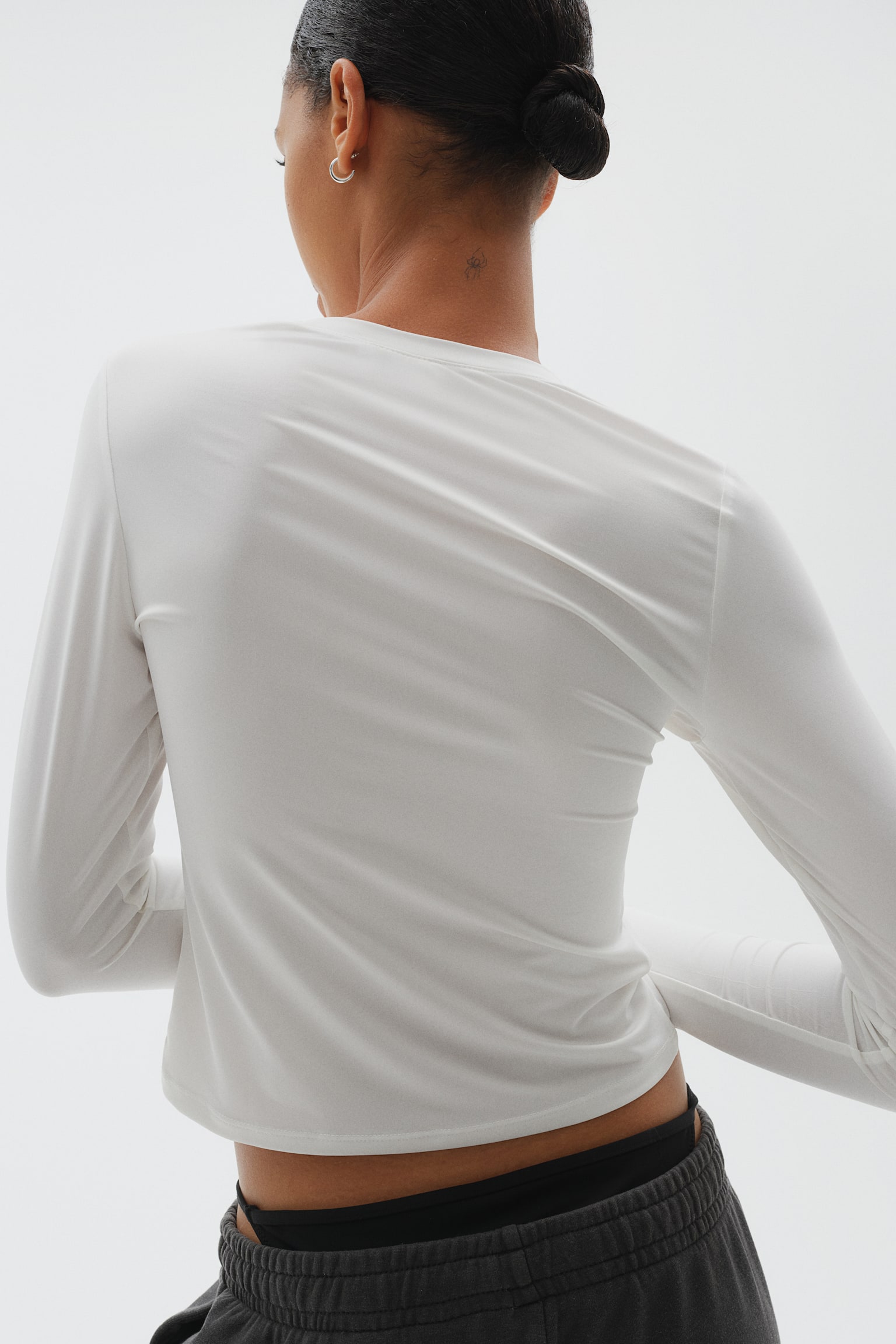 Long-sleeved microfibre top - Cream/Dark grey/Black/Light blue/Light greige/Dark brown/Dusty pink - 3