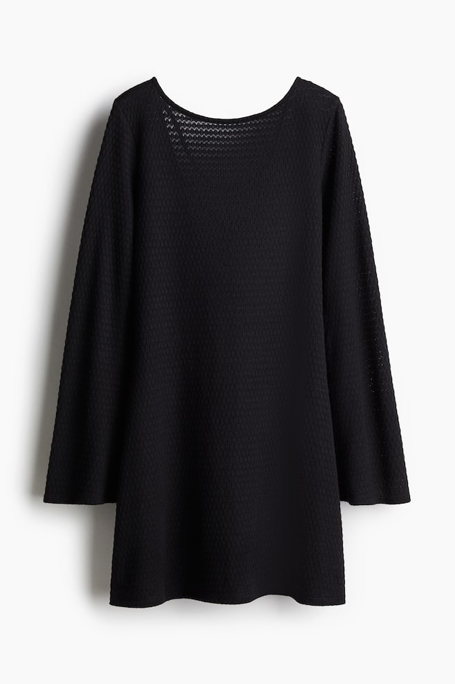 Tie-back beach dress - Black/Beige/Striped/White - 1
