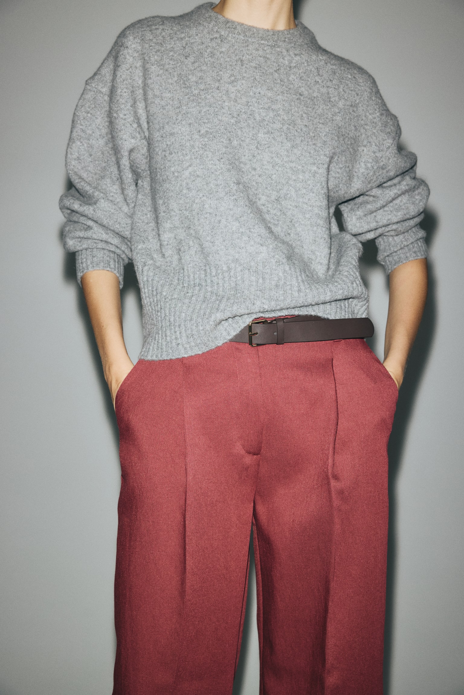 Φαρδύ παντελόνι με ζώνη - Σκούρο κόκκινο/Καφέ/λεοπάρ μοτίβο - 6