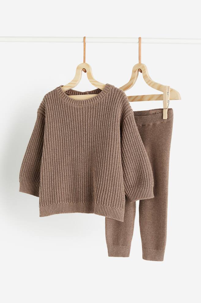 2-piece knitted set - Light brown/Green - 1