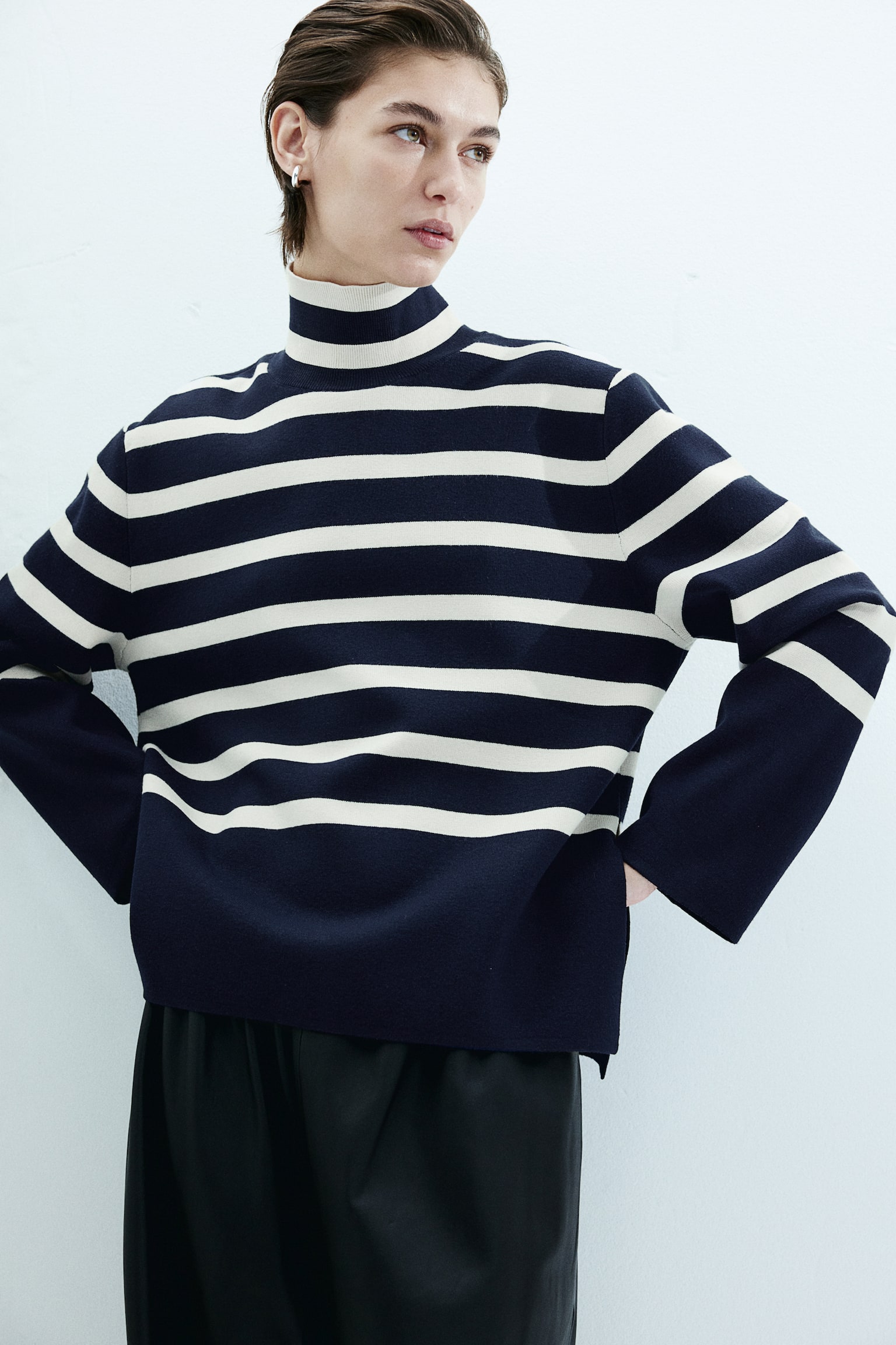 Turtleneck jumper - Navy blue/Cream striped/Cream/Striped/White/Beige striped - 3