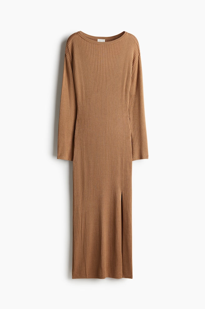 Rib-knit dress - Dark beige/Black - 1
