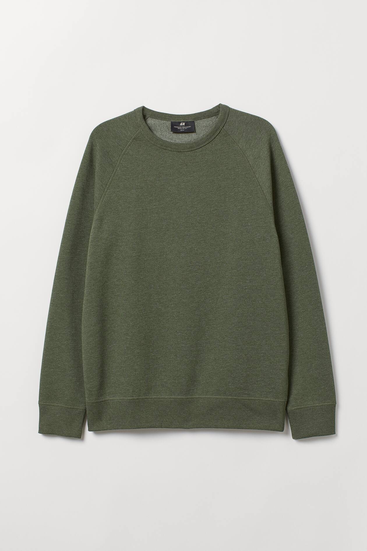 Regular Fit Sweatshirt - Crew-neck - Long sleeve - Dark khaki green ...