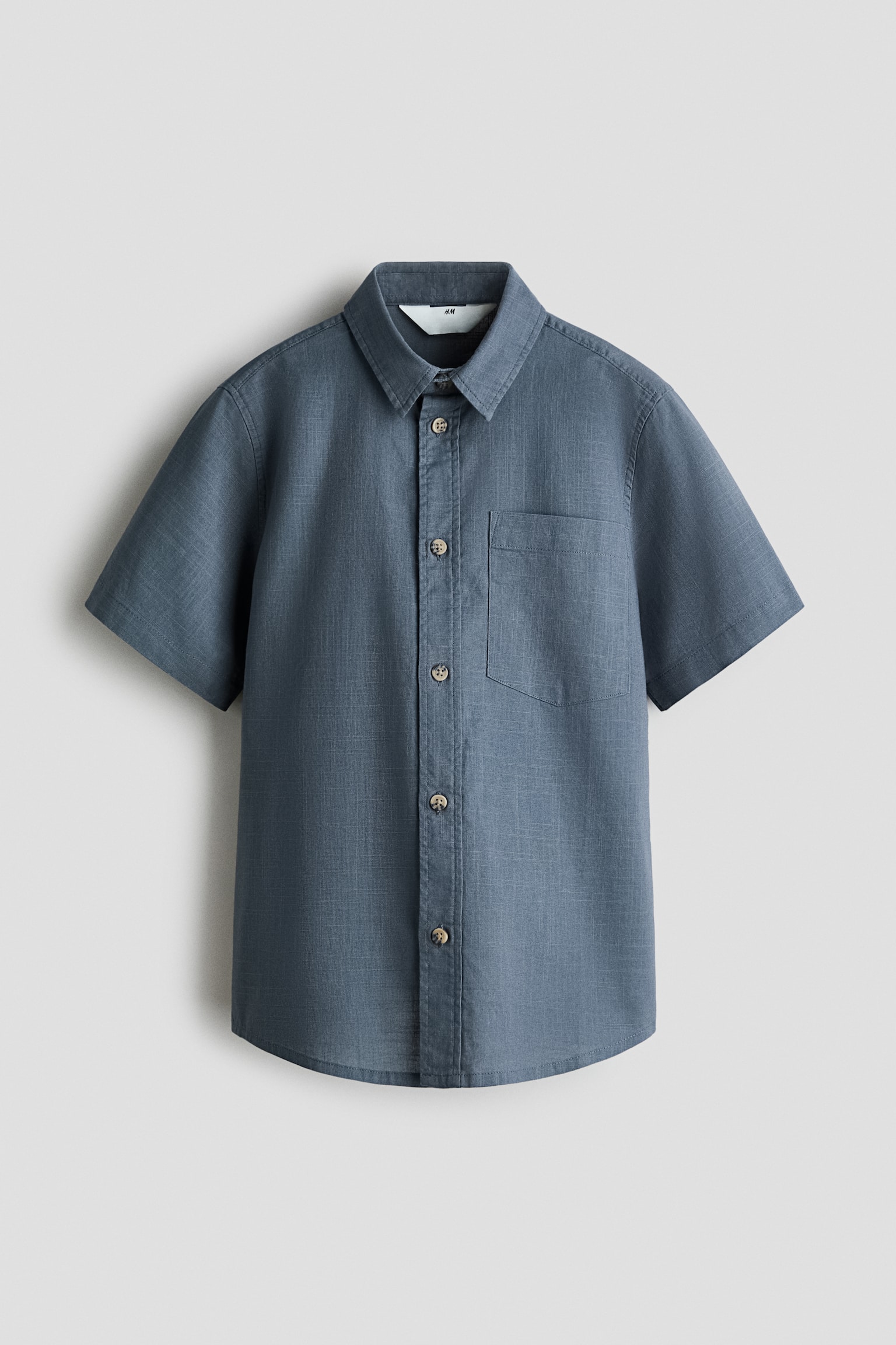 Детская рубашка H&M Short-Sleeved Cotton Poplin, цвет: Серый — фото 1