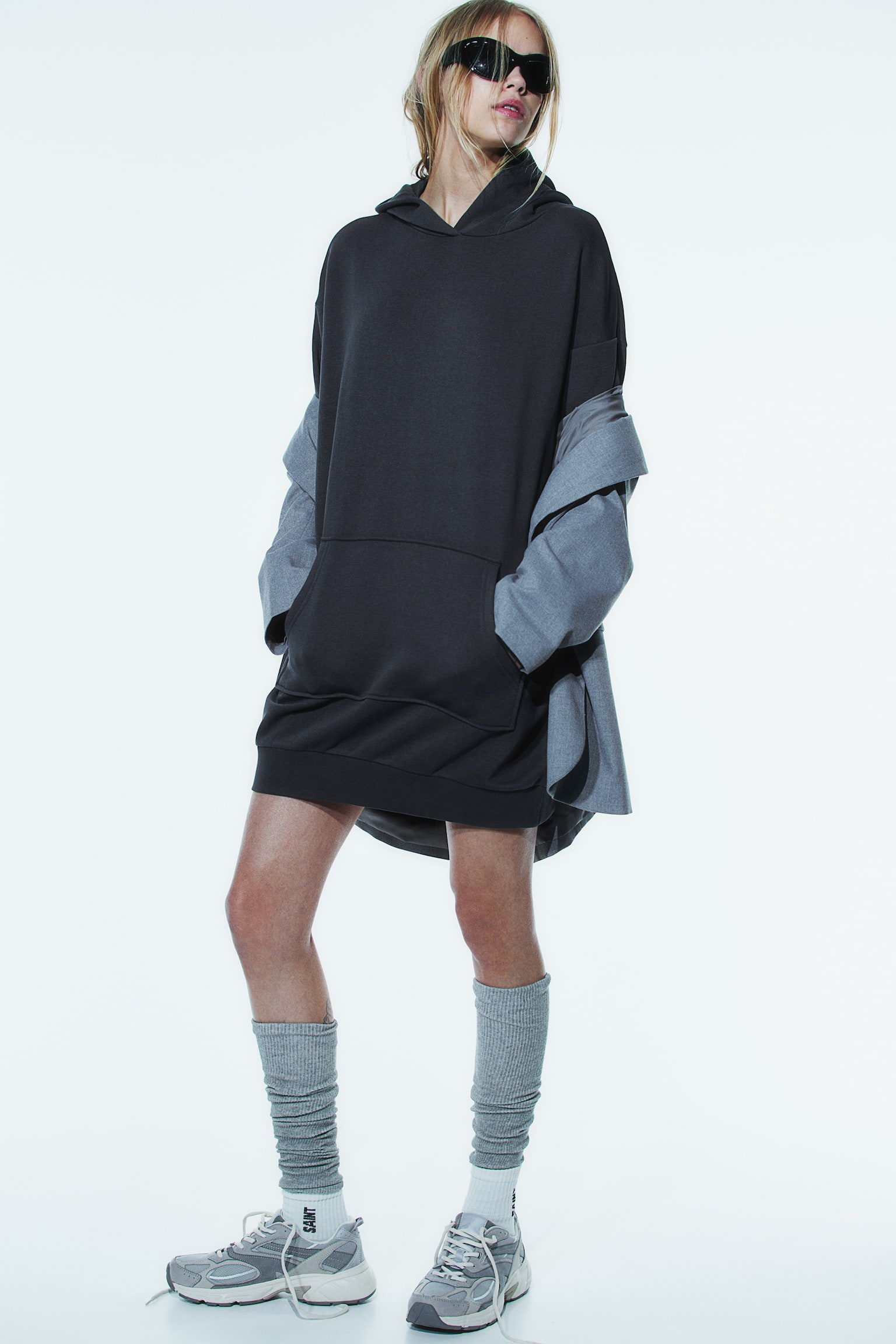 Hooded sweatshirt dress - Dark grey/Light khaki green/Black/Dusty pink - 4