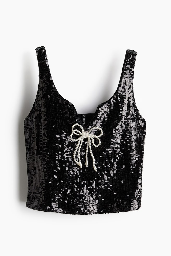 Bow-detail sequined top - Black - 1