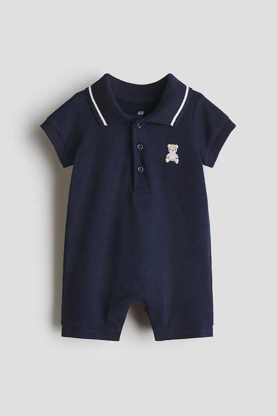 Детские комбинезоны H&M Embroidered-Detail Piqué Romper Suit
