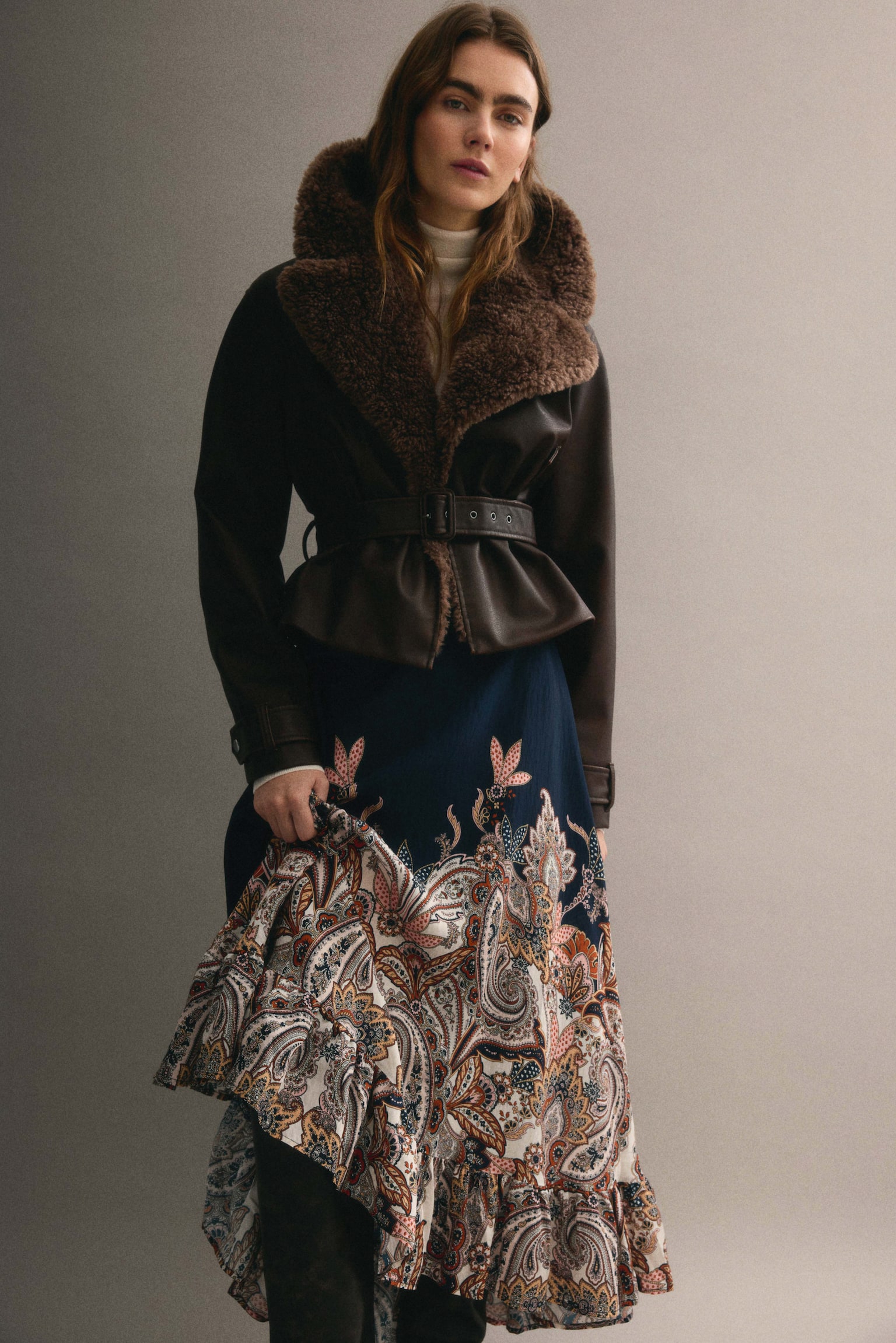 Frill-trimmed maxi skirt - Dark blue/Paisley pattern - 5