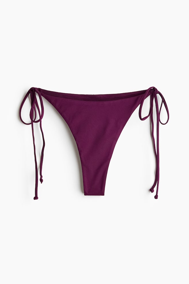 Brazilian tie tanga bikini bottoms - Dark purple/Cream/Floral/Turquoise/Black/Polka dot/Light pink/Paisley pattern - 1