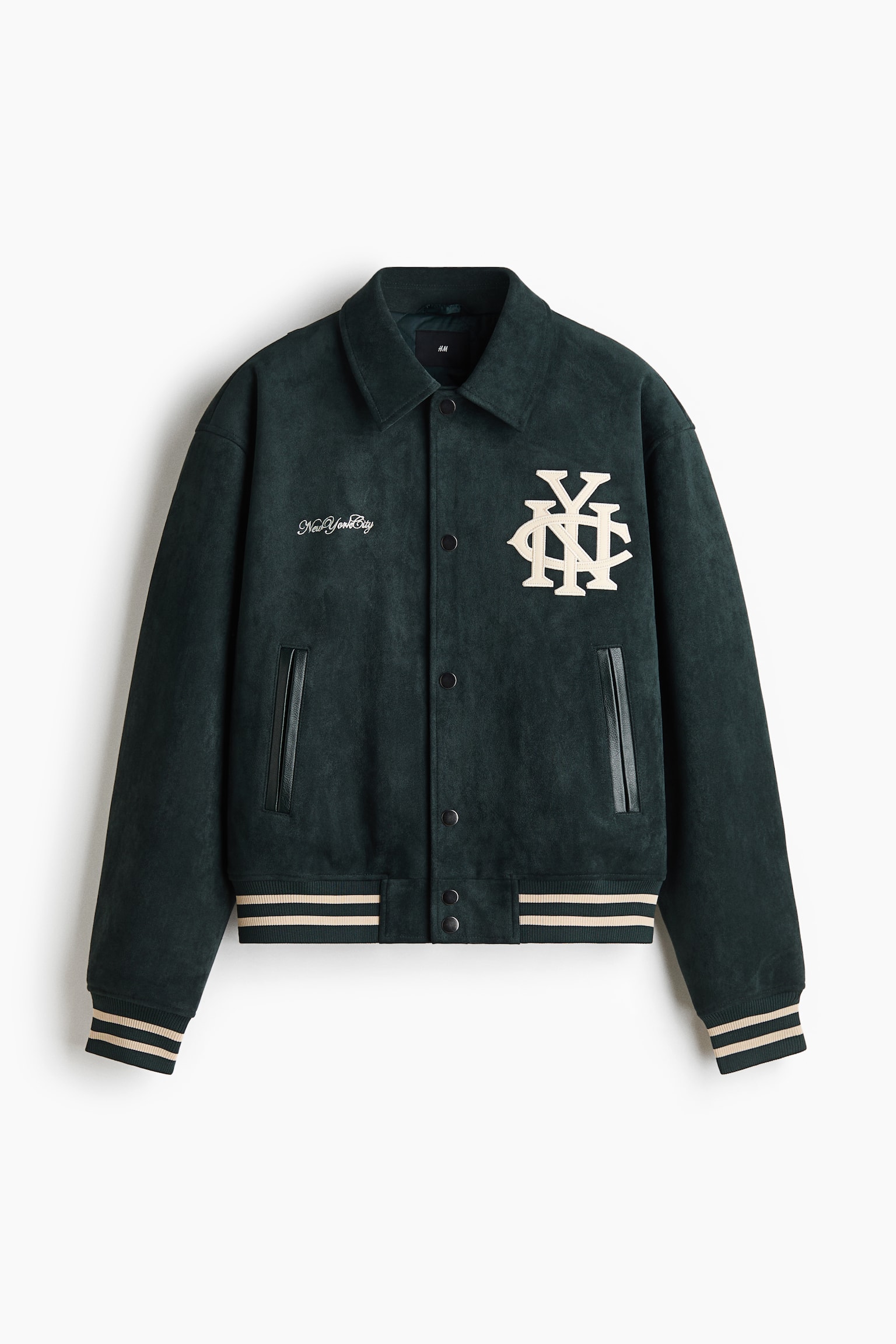 Мужская куртка H&M Motif-detail baseball, цвет: Тёмный зелёный — фото 1