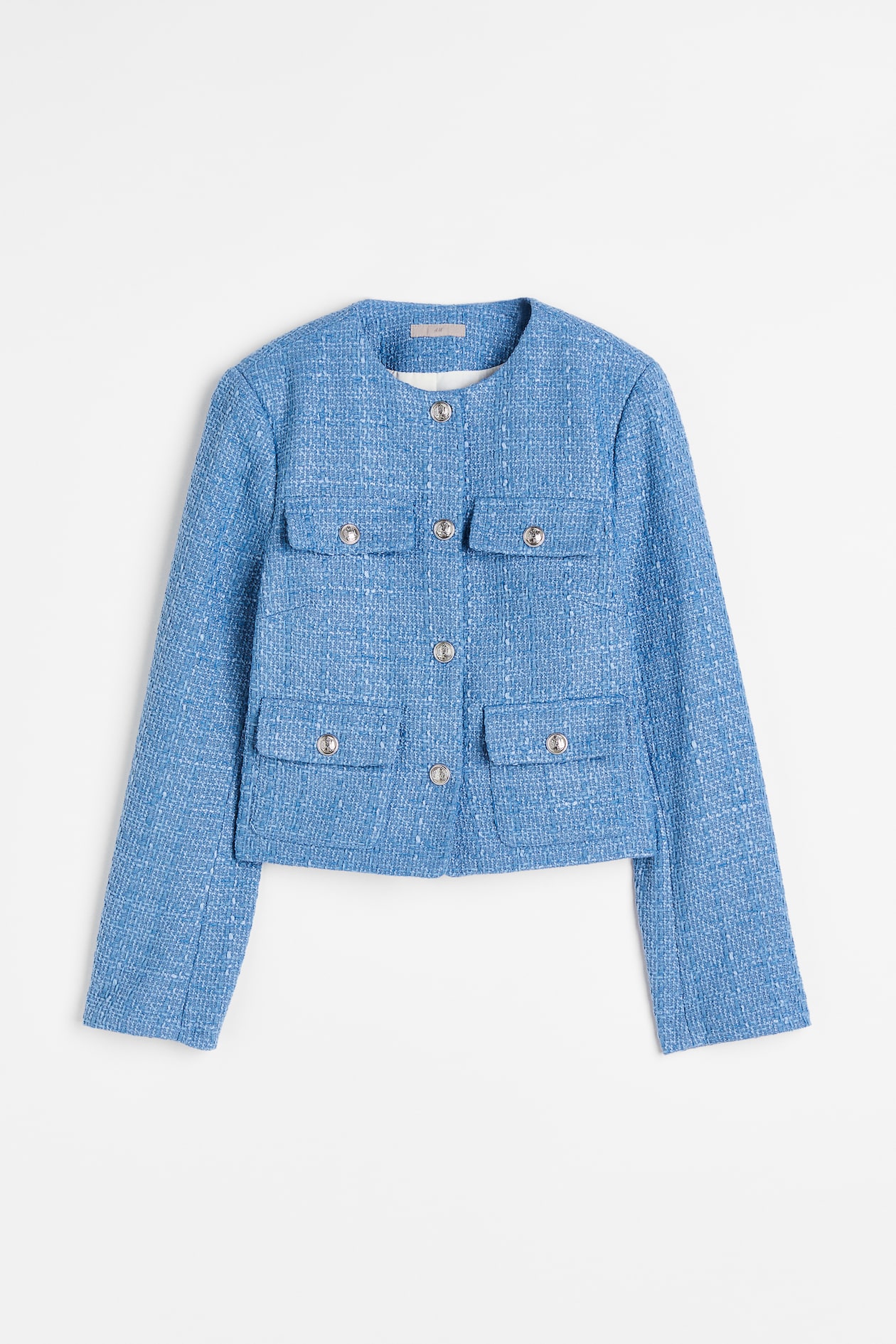 Textured-weave Jacket - Round Neck - Long sleeve - Blue - Ladies | H&M US