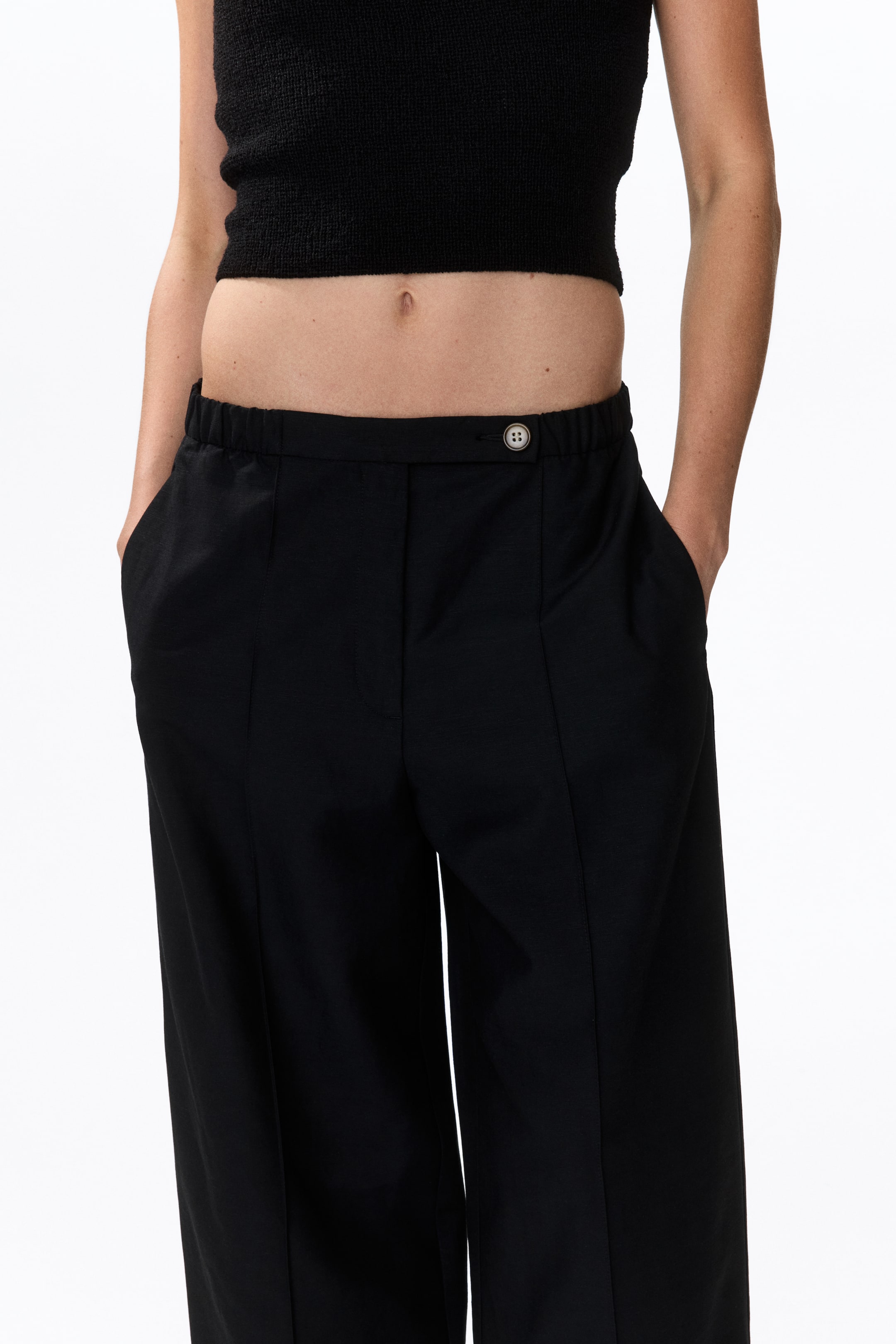 Linen-Blend Barrel-Leg Pants