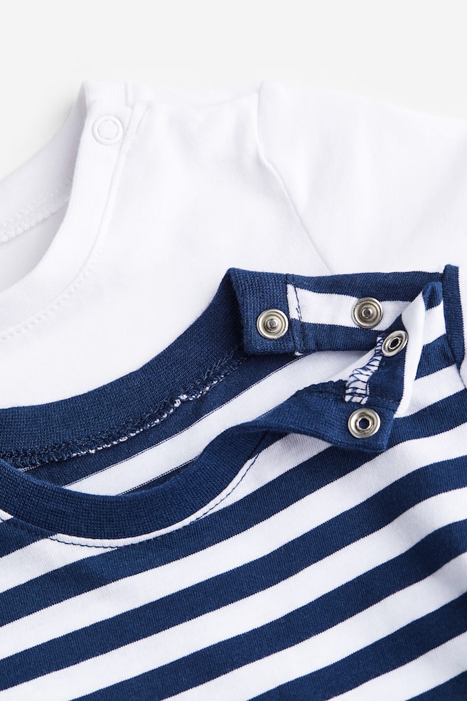 2-pack cotton T-shirts - Navy blue/Striped/White/Dark grey/Light grey marl/White/dc/dc - 2