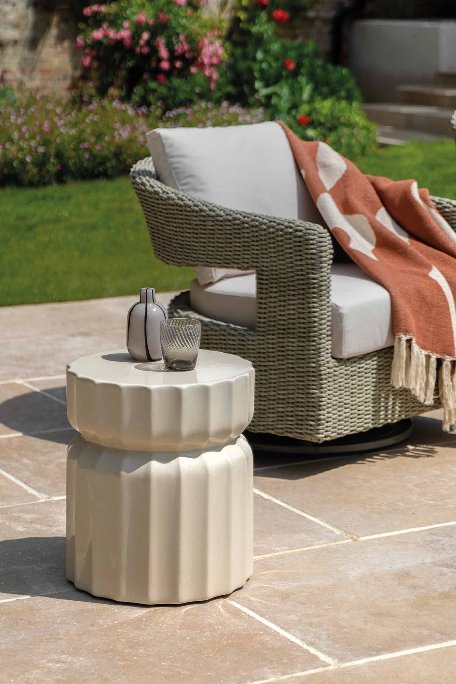 Glazed Side Table - Cream/Rust/Green