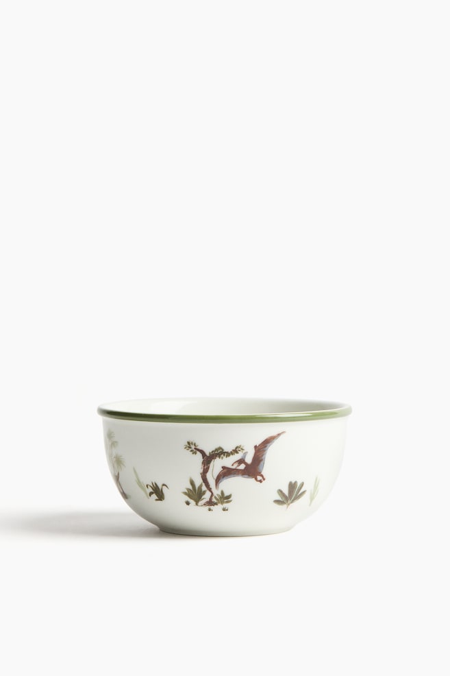 Børneskål i porcelæn - Hvid/Dinosaurer - 1