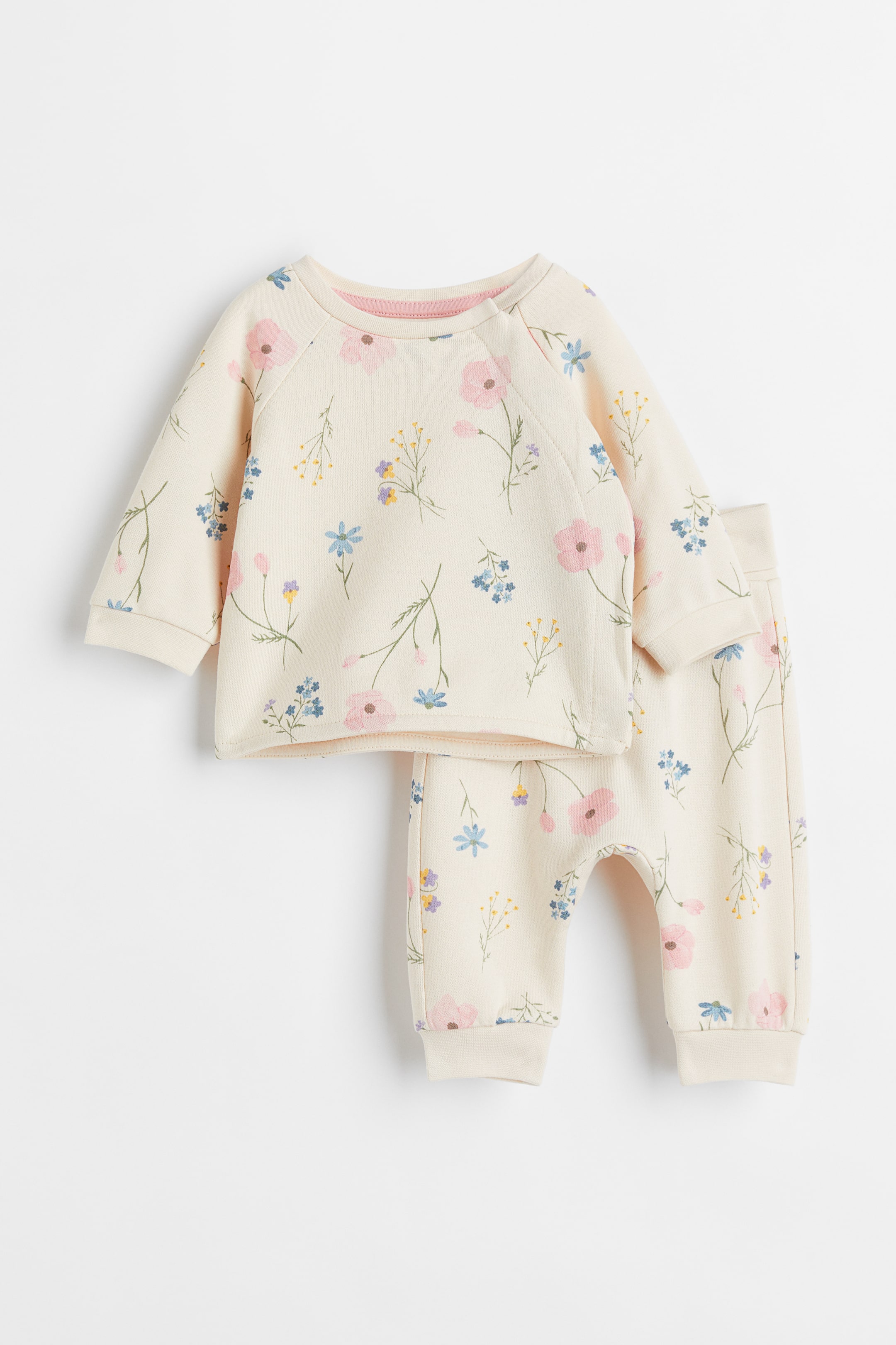 View larger image: 2-piece cotton sweatshirt set - Light beige/Floral - Kids | H&M 1