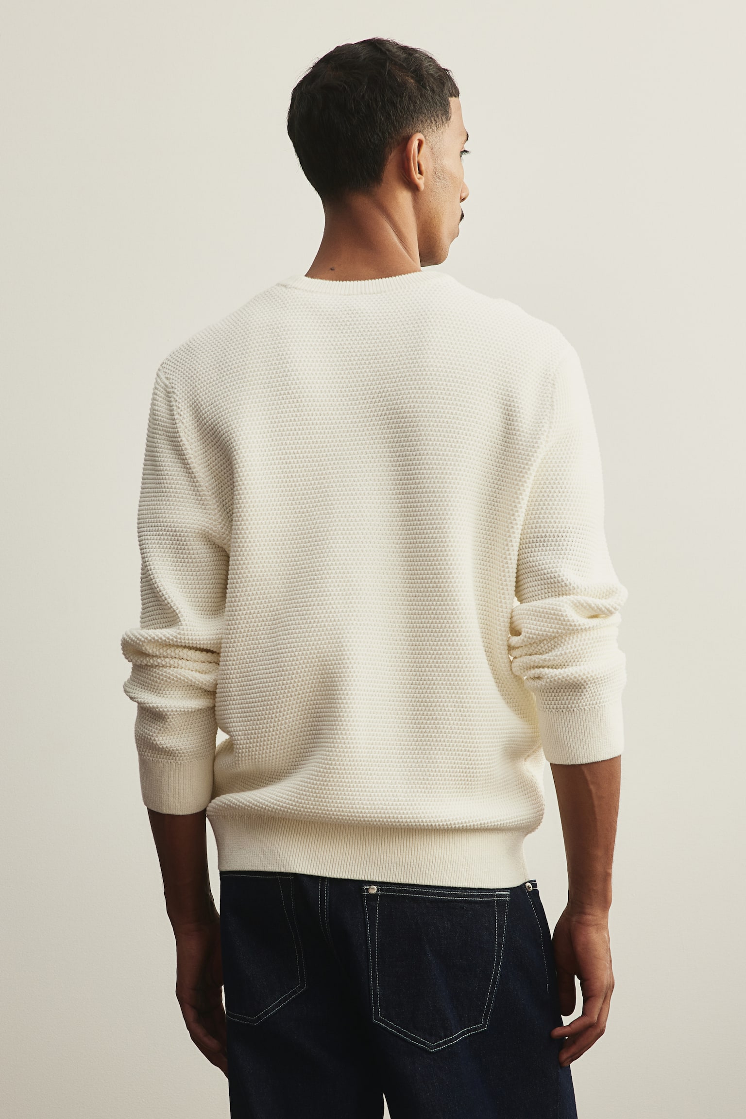 Regular Fit Waffled jumper - White/Navy blue - 4