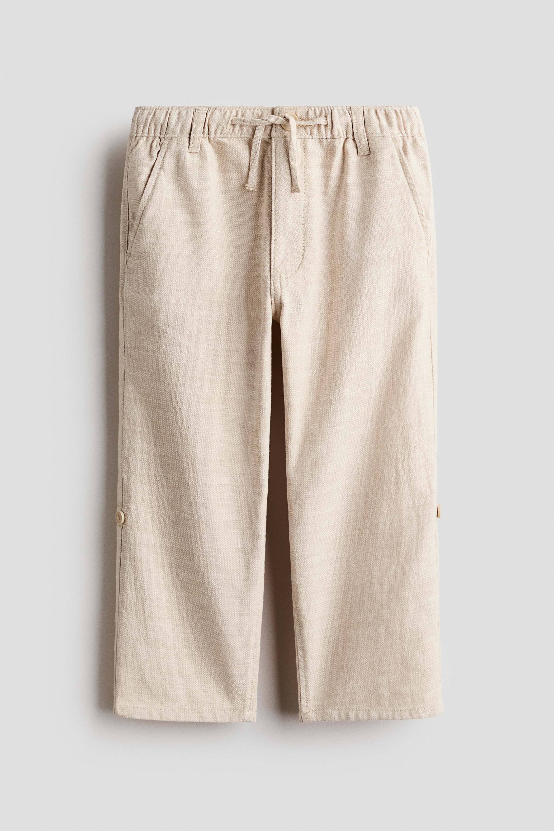 Cotton Roll-Up Pants - Light beige