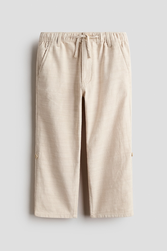 Cotton roll-up trousers - Light beige/Dark blue - 1