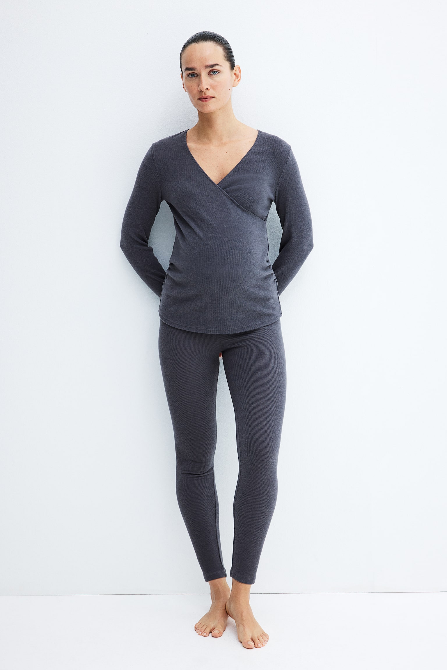 MAMA Before & After Ribbed leggings - Dark grey/Light beige - 1