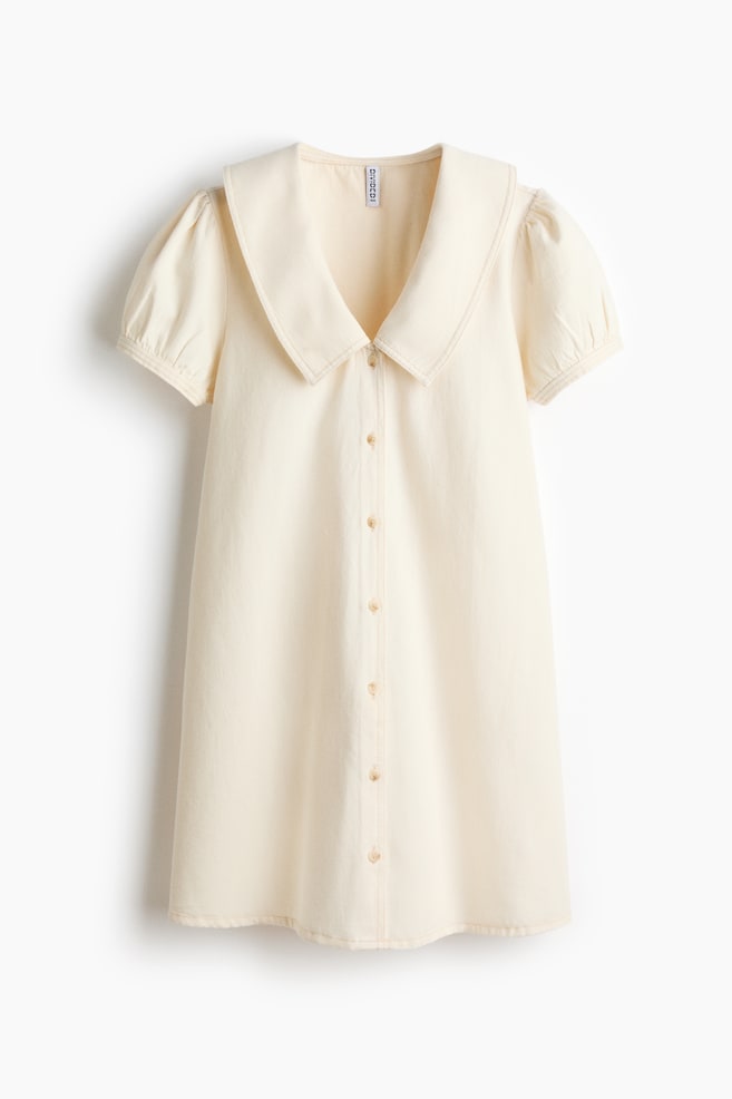 Collared denim dress - Cream/Denim blue - 1