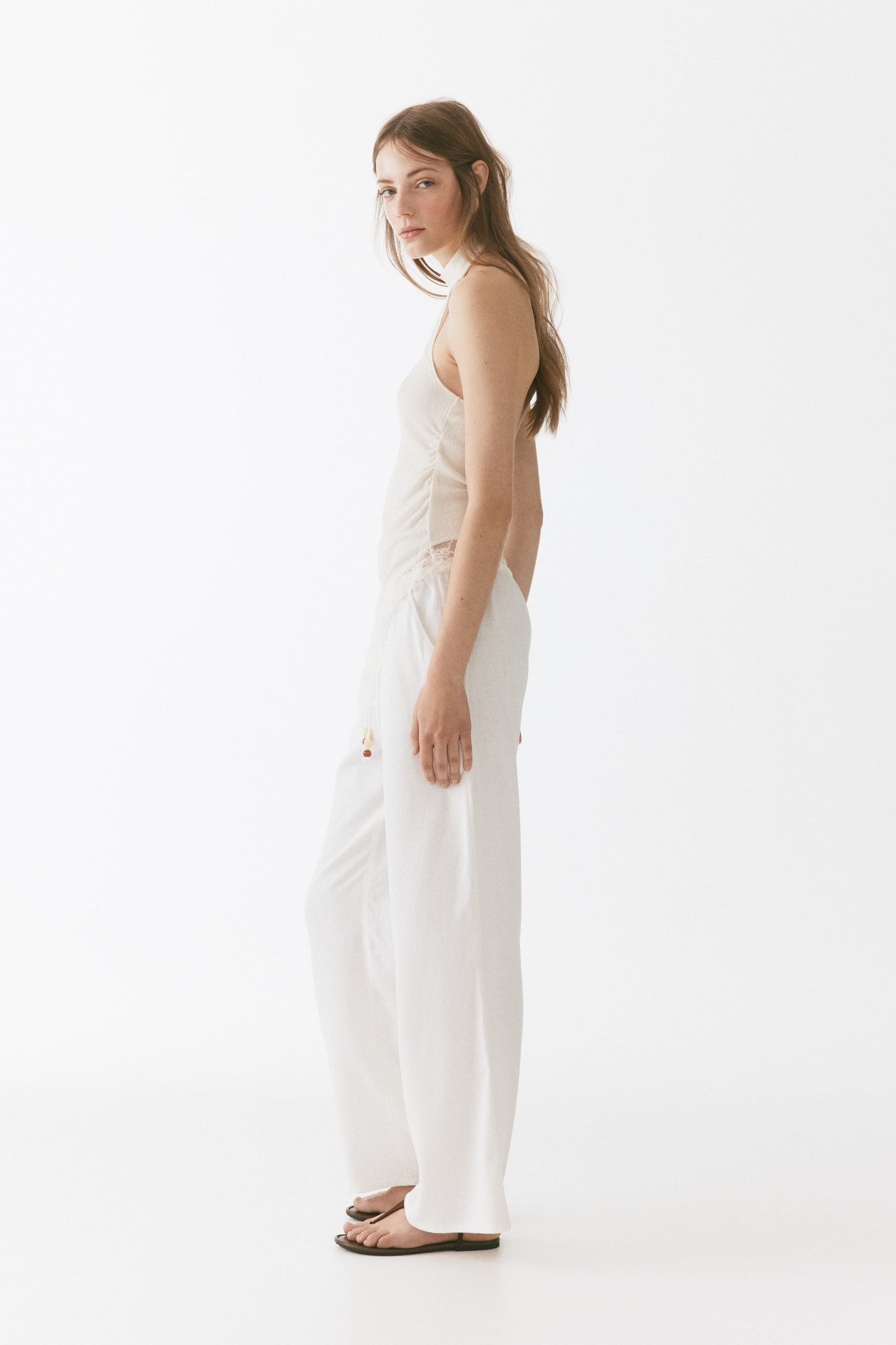 Женские брюки H&M Linen-Blend Drawstring Pants — фото 5