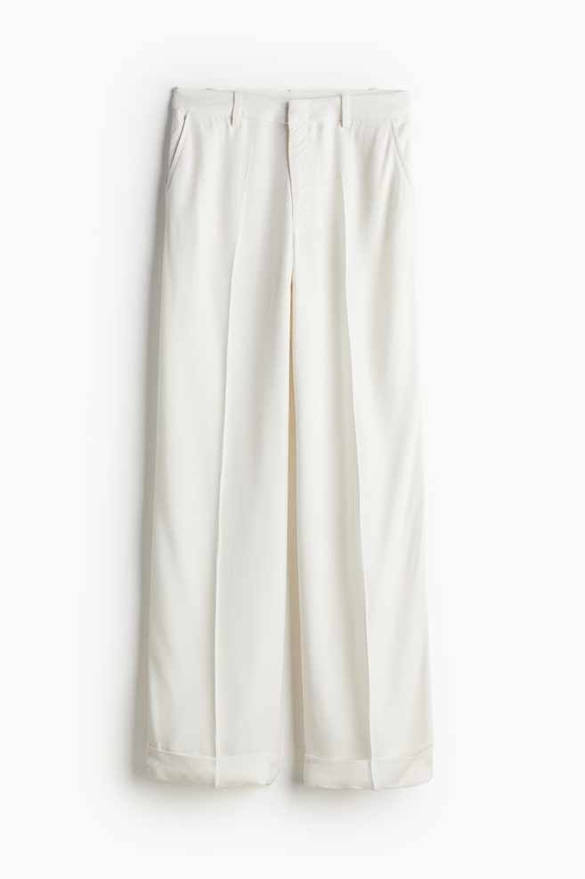 Tailored turn-up trousers - Cream/Beige/Black - 1