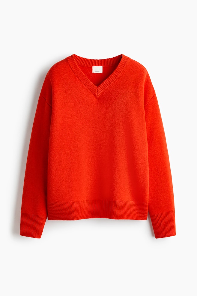 Pullover aus Wollmix - Knallrot/Cremefarben - 1