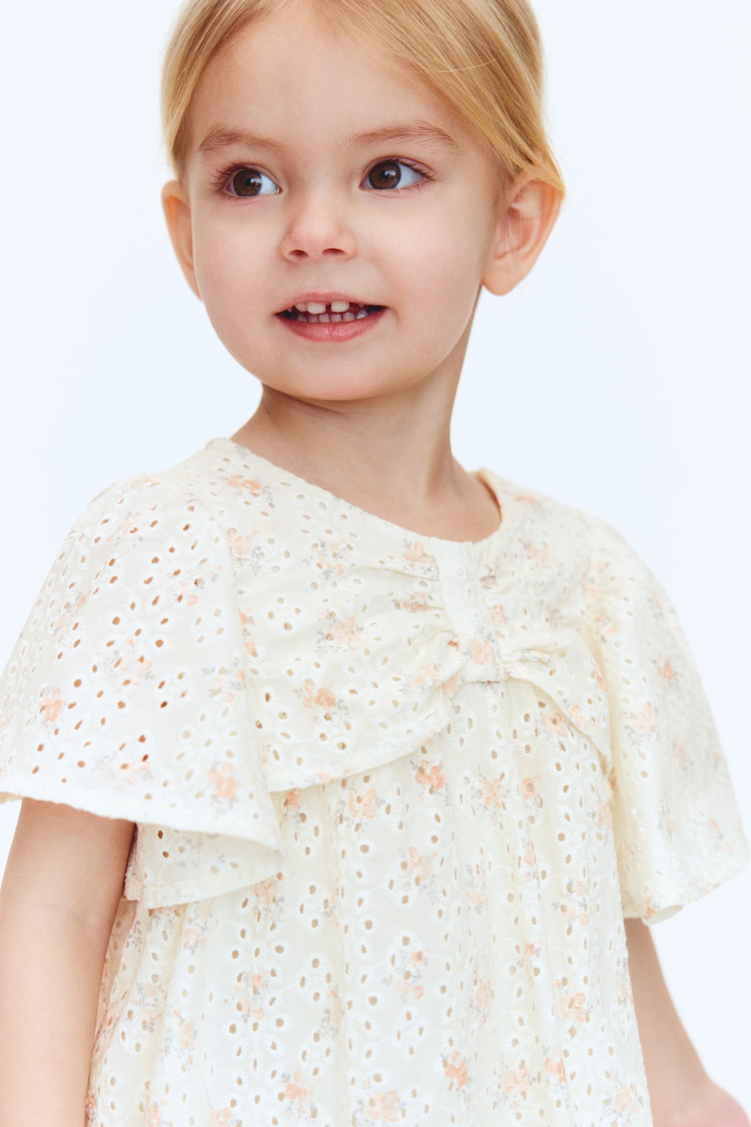 Vestido de algodón en bordado inglés - Crema/Floreado - 5