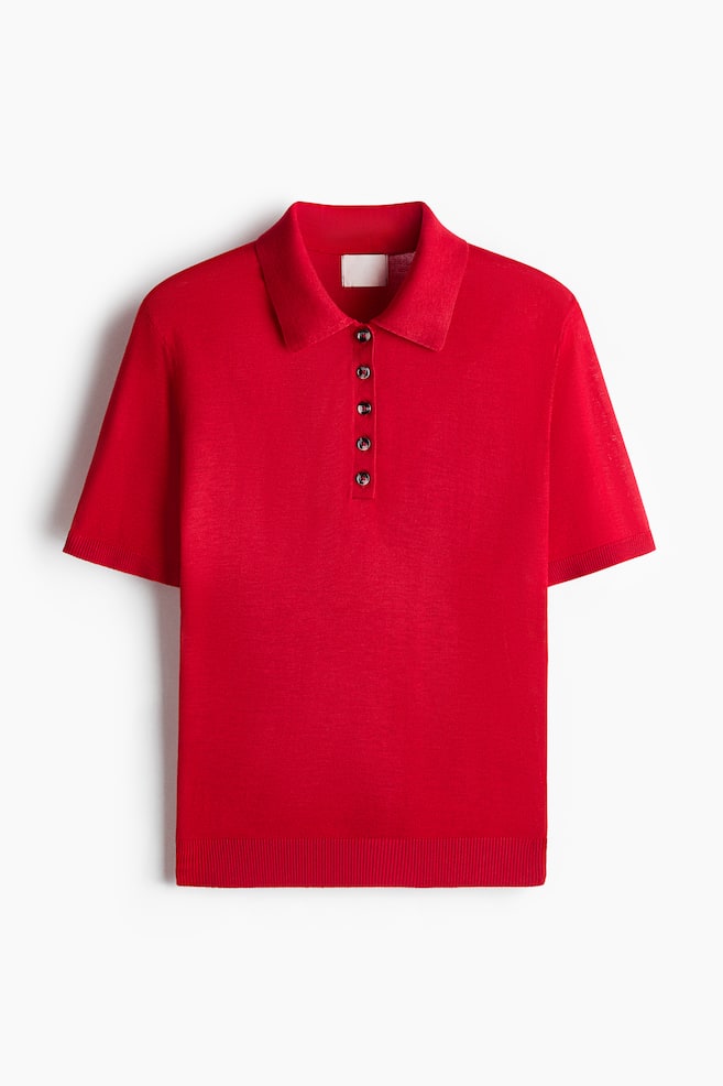 Knit Polo Shirt - Red/Navy blue - 1