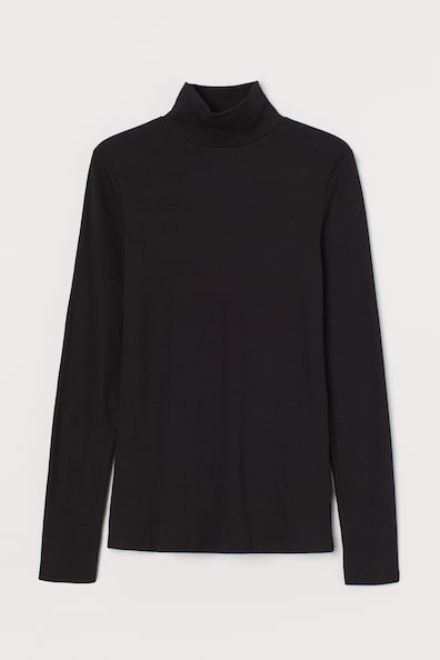 Ribbed turtleneck top - Turtleneck - Long sleeve - Black - Ladies | H&M GB