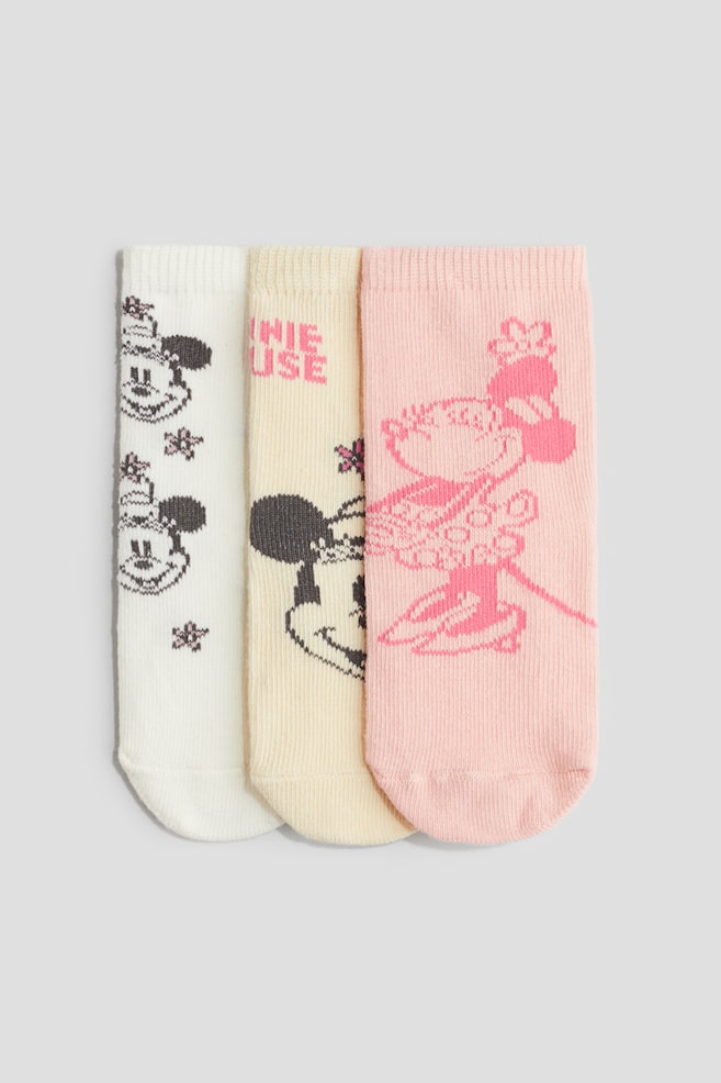 3-pack Motif-detail Socks - Light pink/Minnie Mouse/Yellow/Winnie the Pooh/Gray/Mickey Mouse/Powder pink/Minnie Mouse - 1