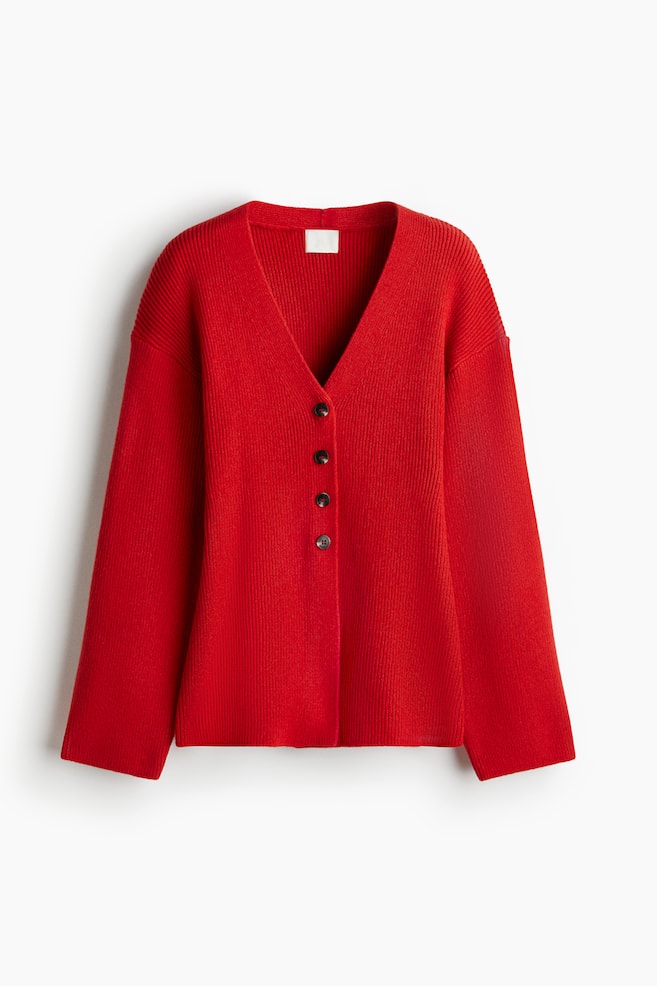 Rib-knit cardigan - Bright red - 1