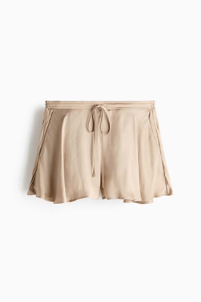 Satin Shorts with Drawstring - Beige - 1