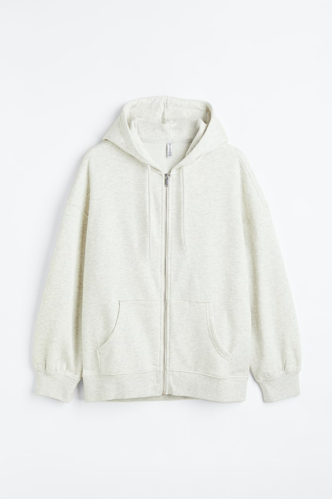 Oversized zip-through hoodie - Light grey marl/Black/Beige/Light grey marl - 2