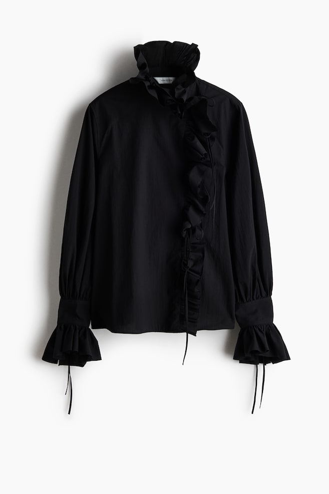 Baumwollbluse mit Volants - Schwarz/Cremefarben - 1