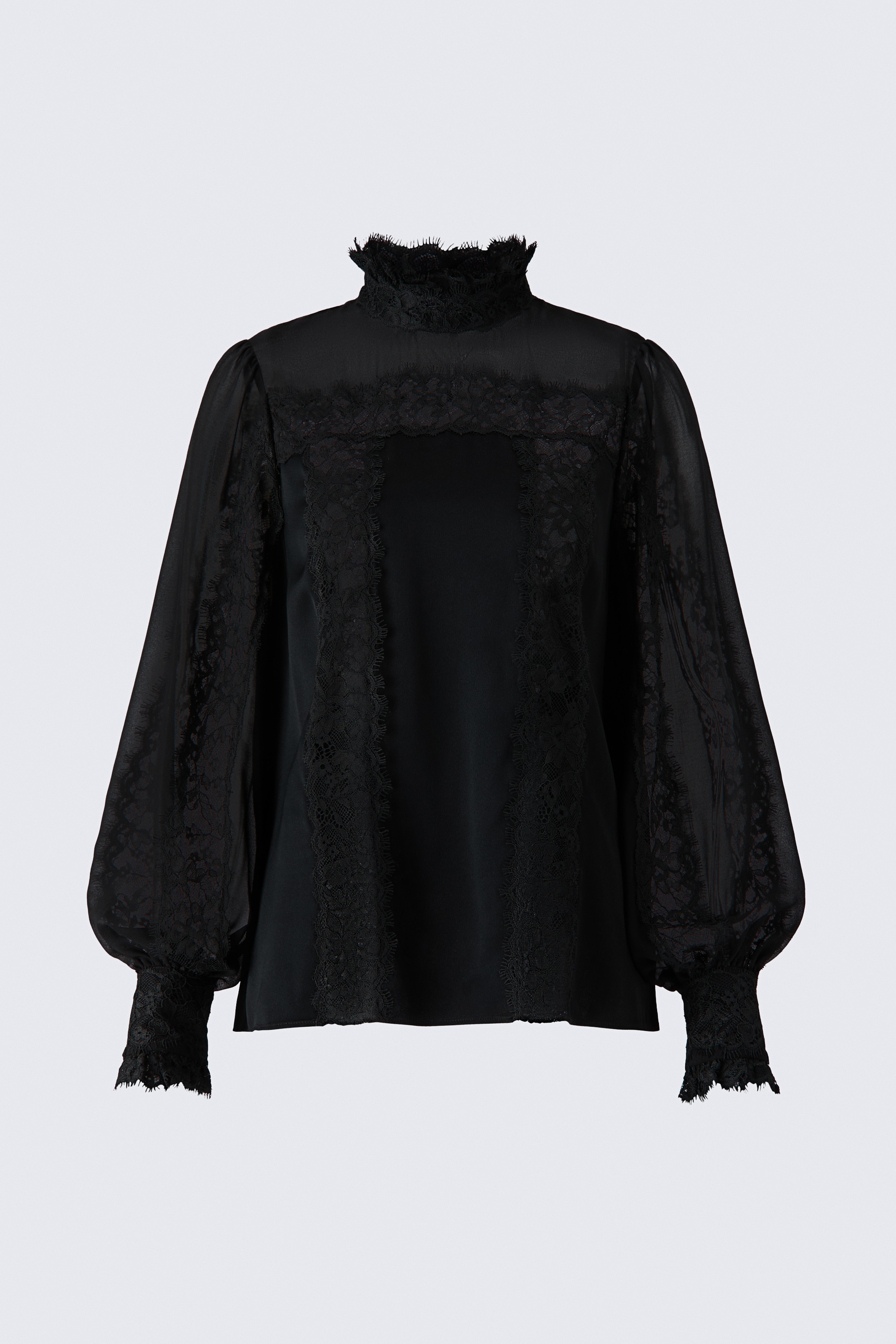 Lace-trimmed puff-sleeved blouseModel