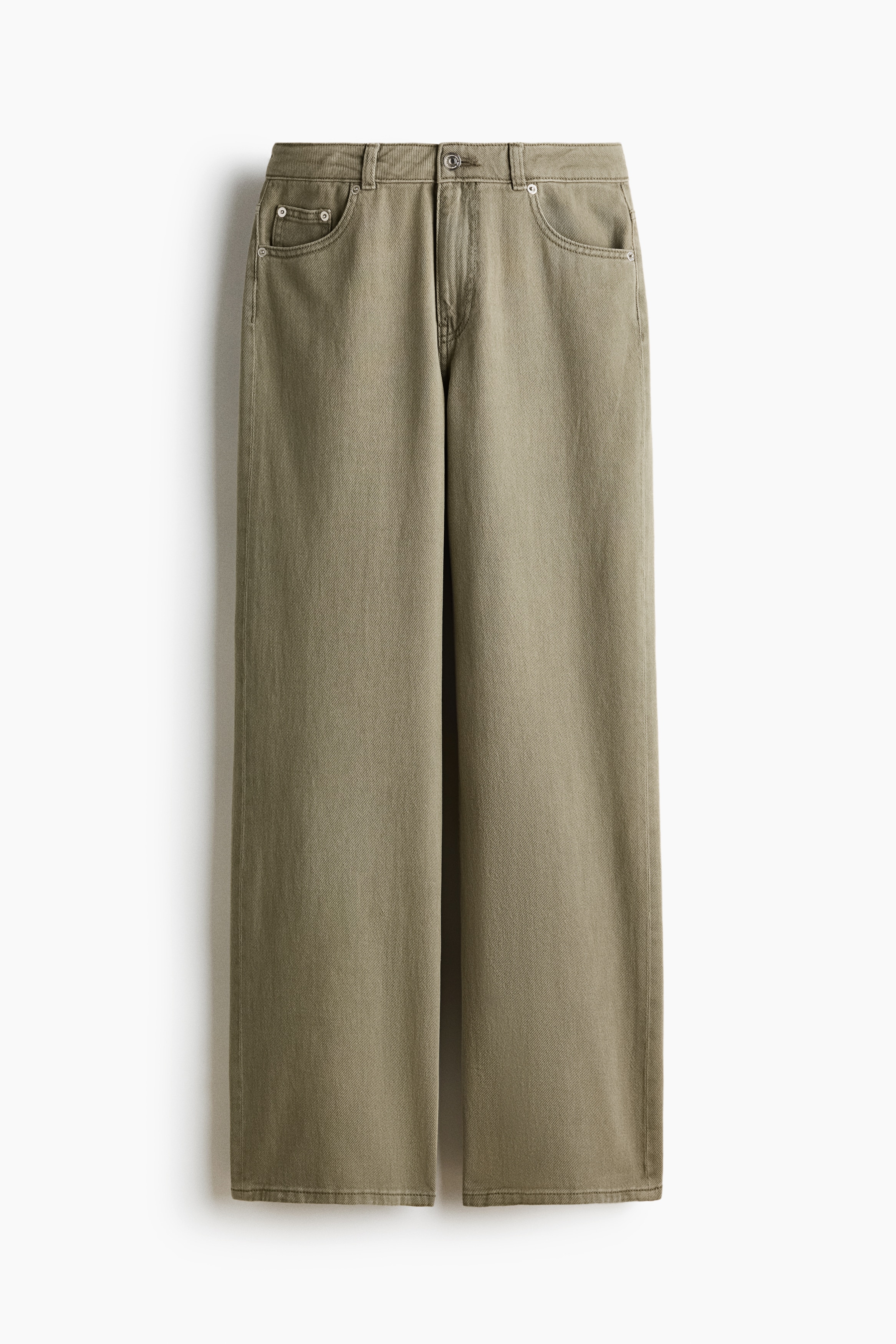 Straight twill trousers - Khaki green/Light beige